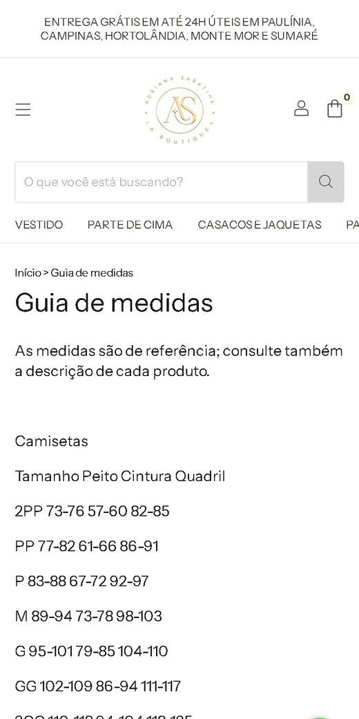 Guia de medidas da Adriana Sabatine no celular