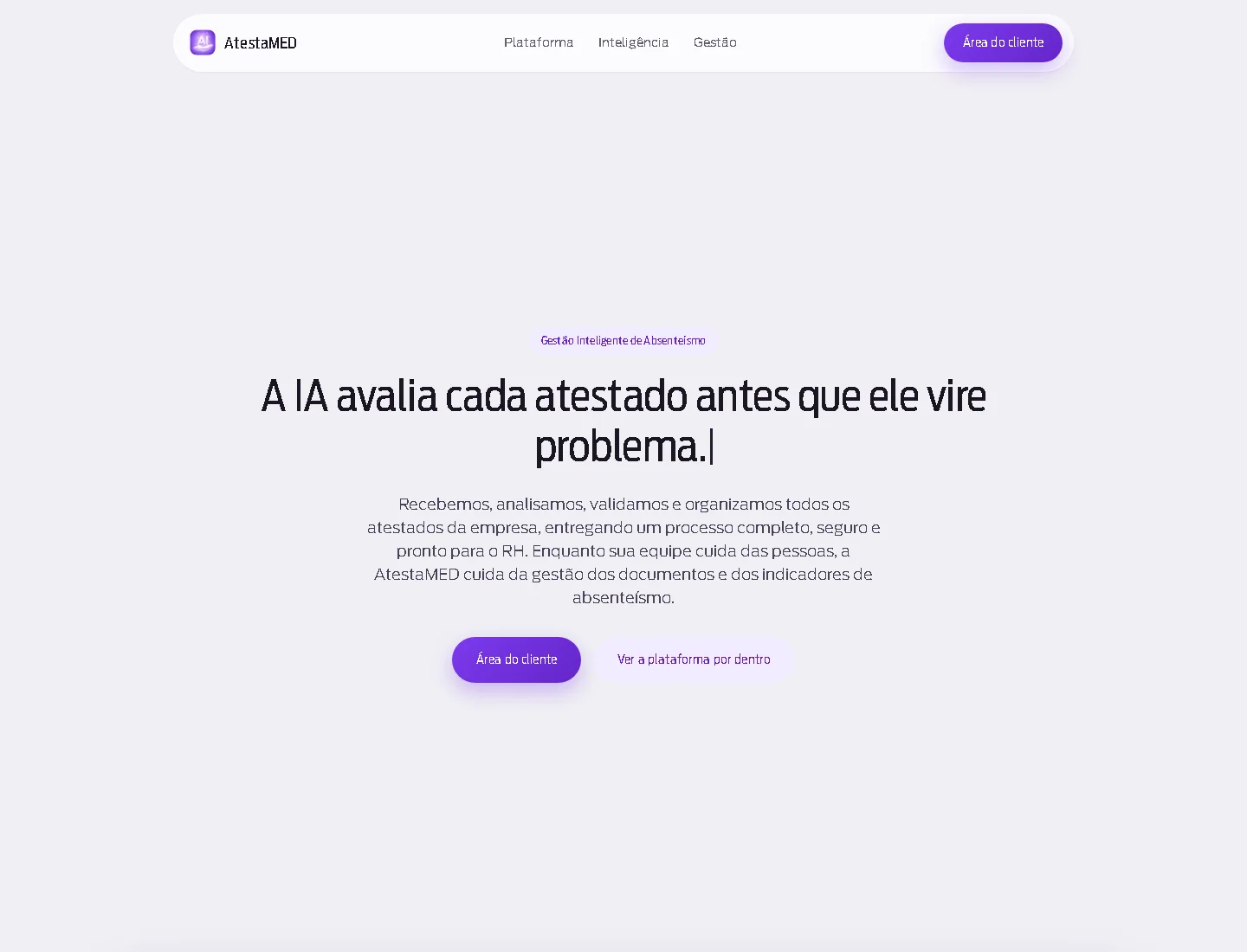 Página inicial da plataforma AtestaMED para análise e gestão de atestados médicos