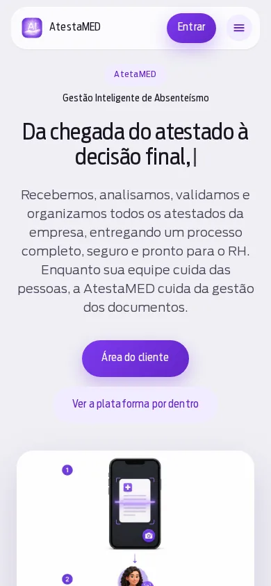 Página inicial da AtestaMED no celular