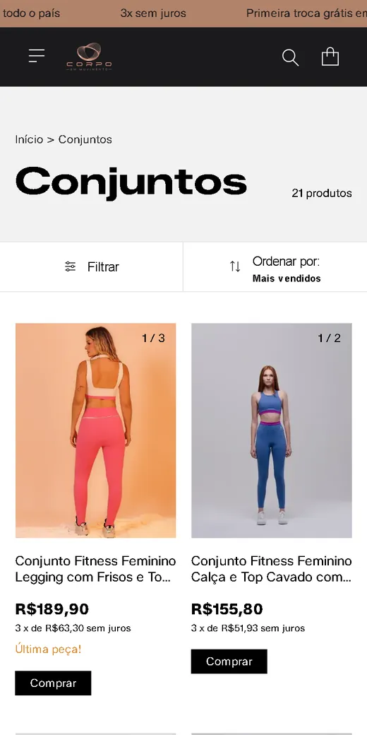 Categoria Conjuntos da Corpo em Movimento, com 21 produtos