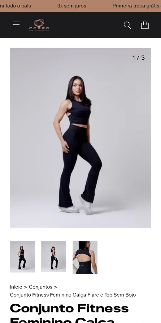 Produto conjunto fitness com calça flare da Corpo em Movimento