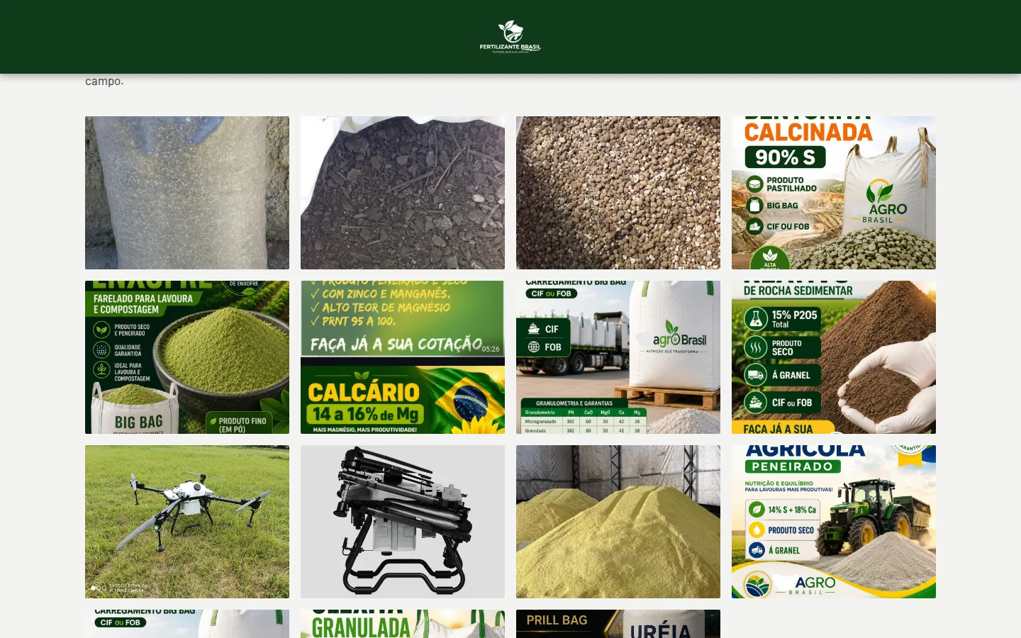 Catálogo de produtos da Fertilizante Brasil: fertilizantes reaproveitáveis e equipamentos
