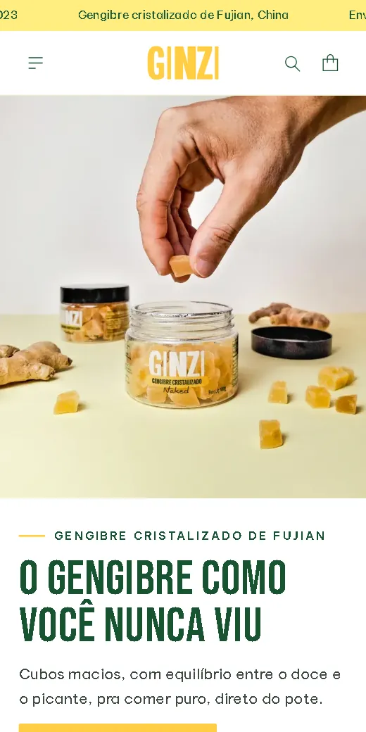 Página inicial da loja GINZI aberta no celular