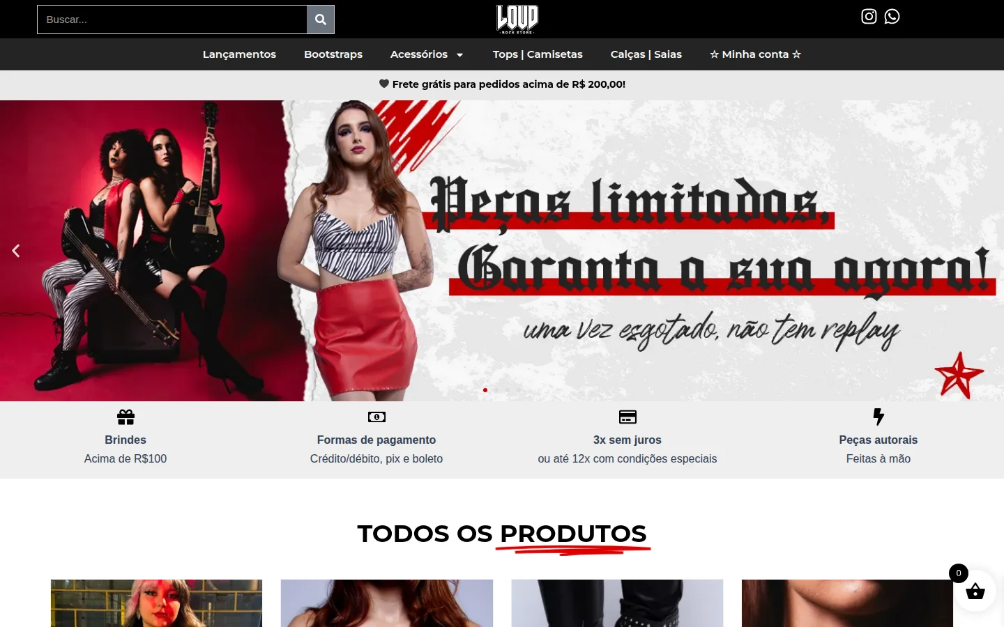 Página inicial da loja LOUD Rock Store, com banner de lançamentos