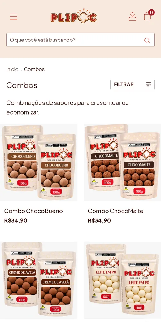 Categoria Combos da Plipoc, com os combos de cada sabor