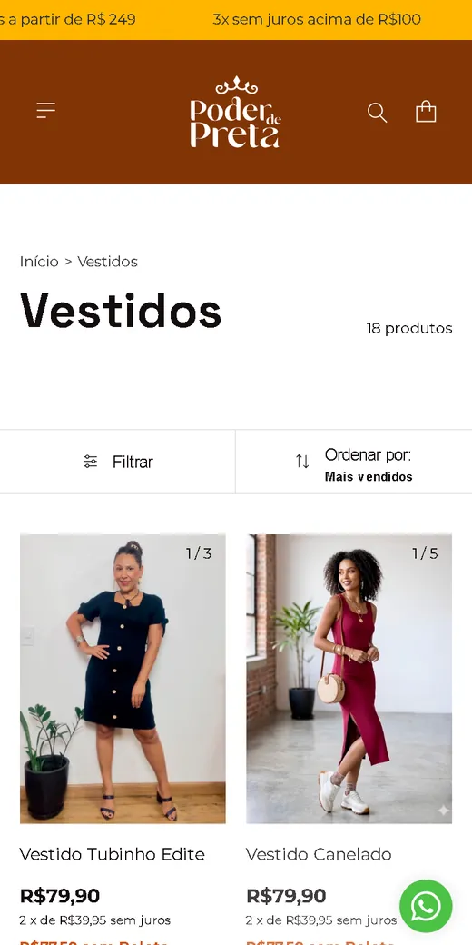 Categoria Vestidos da Poder de Preta no celular