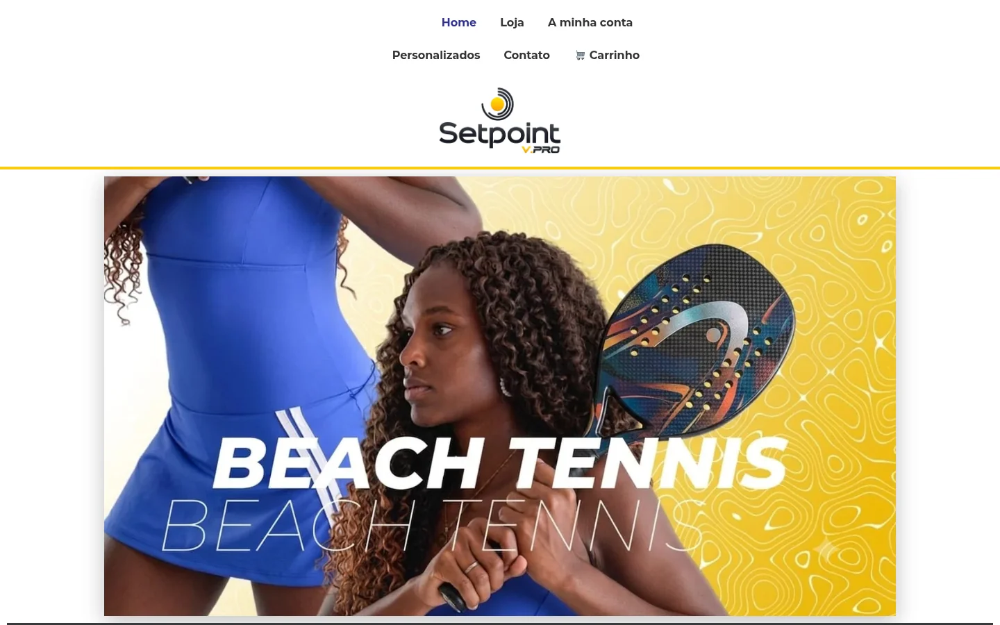Página inicial do site da Setpoint V.Pro, com banner de beach tennis