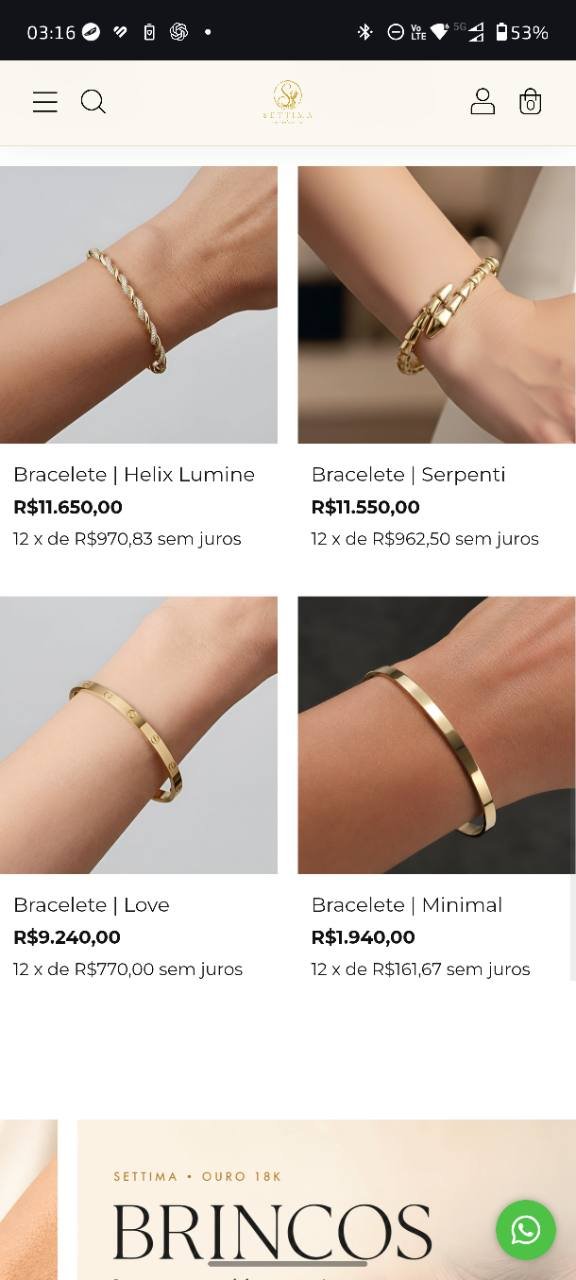 Grade responsiva de pulseiras da SETTIMA