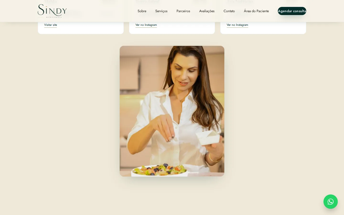 Seção de cupons exclusivos de parceiros no site da Sindy Nutricionista