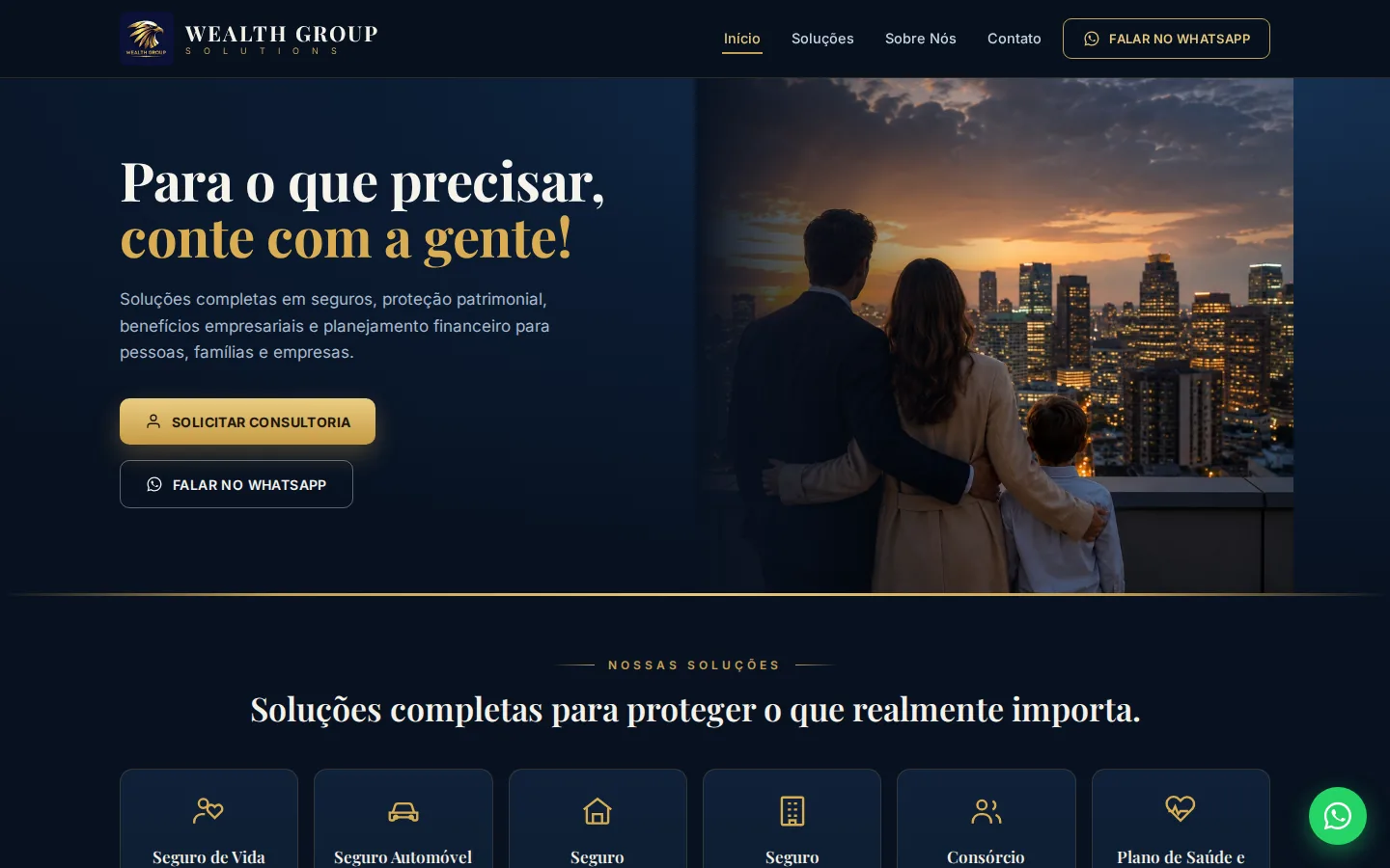 Página inicial do site da Wealth Group Corretora de Seguros