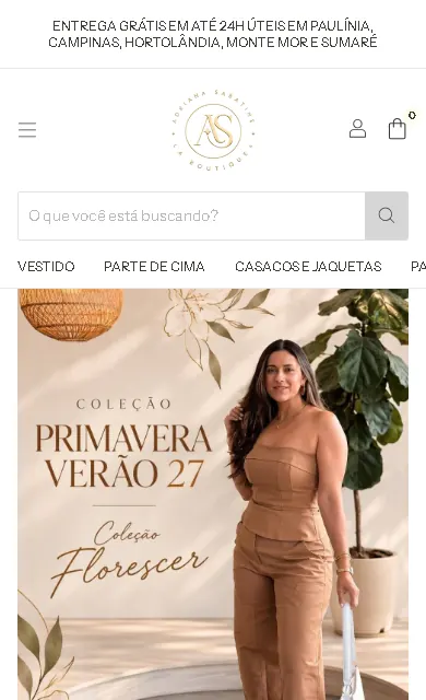 Página inicial da loja Adriana Sabatine aberta no celular