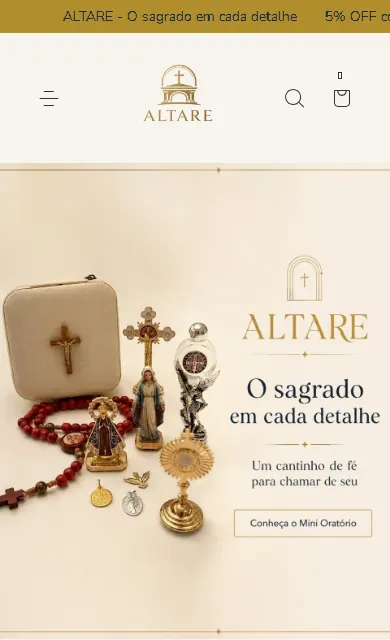 Página inicial da loja Altare aberta no celular