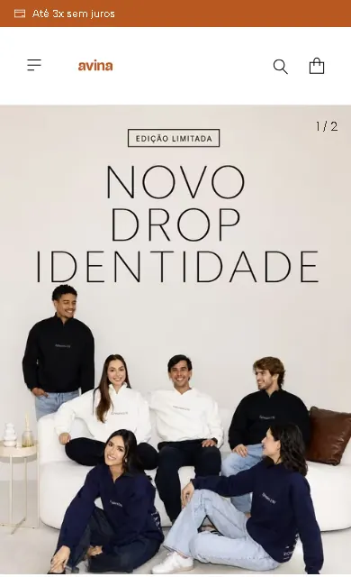 Página inicial da loja AVINA Oficial aberta no celular