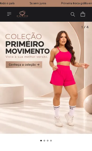 Página inicial da loja Corpo em Movimento aberta no celular