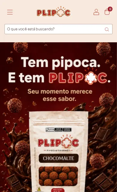 Página inicial da loja Plipoc aberta no celular